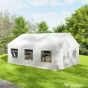 Outsunny Pavilion de Grădină 4x6 m cu Pereți Laterali, 6 Ferestre și Dublă Intrare, din Oțel Galvanizat, Alb | Aosom Romania