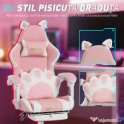 Vinsetto Scaun Gaming Ergonomic cu Urechi de Pisică, Fotoliu Gaming Birou Reclinabil din Piele Eco cu Suport pentru Picioare, Tetieră și Înălțime Reglabilă, Suport Lombar și Cervical, Roz | Aosom Romania 