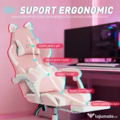 Vinsetto Scaun Gaming Ergonomic cu Urechi de Pisică, Fotoliu Gaming Birou Reclinabil din Piele Eco cu Suport pentru Picioare, Tetieră și Înălțime Reglabilă, Suport Lombar și Cervical, Roz | Aosom Romania 