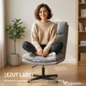HOMCOM Fotoliu Rotativ de Living din Material Tip In, Fotoliu fără Brațe cu Șezut Spațios și Picioare din Metal, Gri Deschis | Aosom Romania 