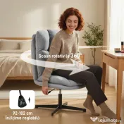 HOMCOM Fotoliu Rotativ de Living din Material Tip In, Fotoliu fără Brațe cu Șezut Spațios și Picioare din Metal, Gri Deschis | Aosom Romania 