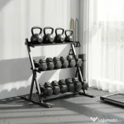 SPORTNOW Suport pentru Greutăți cu 3 Nivele, Reglabil pentru Gantere și Kettlebell-uri, Economisire de Spațiu pentru Sala de Acasă, Capacitate 200 KG | Aosom Romania 