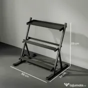SPORTNOW Suport pentru Greutăți cu 3 Nivele, Reglabil pentru Gantere și Kettlebell-uri, Economisire de Spațiu pentru Sala de Acasă, Capacitate 200 KG | Aosom Romania 