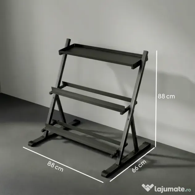 SPORTNOW Suport pentru Greutăți cu 3 Nivele, Reglabil pentru Gantere și Kettlebell-uri, Economisire de Spațiu pentru Sala de Acasă, Capacitate 200 KG | Aosom Romania