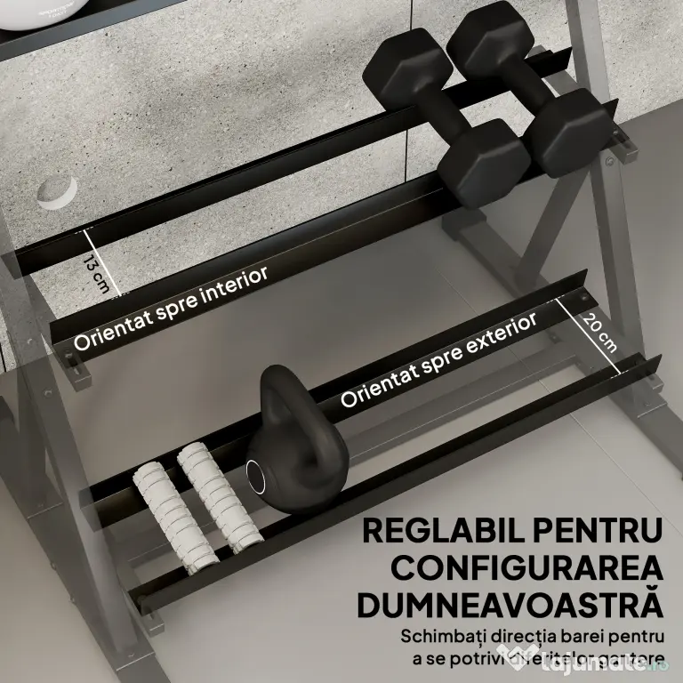 SPORTNOW Suport pentru Greutăți cu 3 Nivele, Reglabil pentru Gantere și Kettlebell-uri, Economisire de Spațiu pentru Sala de Acasă, Capacitate 200 KG | Aosom Romania