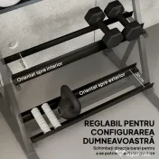 SPORTNOW Suport pentru Greutăți cu 3 Nivele, Reglabil pentru Gantere și Kettlebell-uri, Economisire de Spațiu pentru Sala de Acasă, Capacitate 200 KG | Aosom Romania 