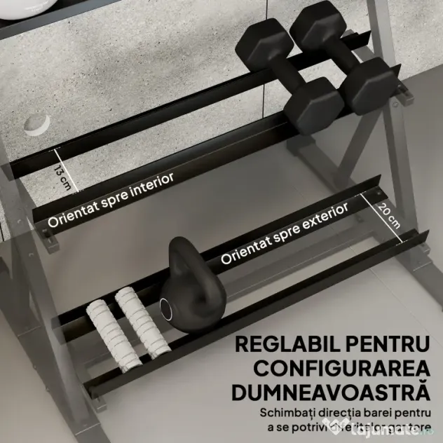 SPORTNOW Suport pentru Greutăți cu 3 Nivele, Reglabil pentru Gantere și Kettlebell-uri, Economisire de Spațiu pentru Sala de Acasă, Capacitate 200 KG | Aosom Romania