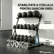 SPORTNOW Suport pentru Greutăți cu 3 Nivele, Reglabil pentru Gantere și Kettlebell-uri, Economisire de Spațiu pentru Sala de Acasă, Capacitate 200 KG | Aosom Romania 
