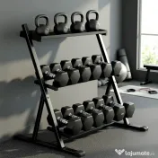 SPORTNOW Suport pentru Greutăți cu 3 Nivele, Reglabil pentru Gantere și Kettlebell-uri, Economisire de Spațiu pentru Sala de Acasă, Capacitate 200 KG | Aosom Romania 