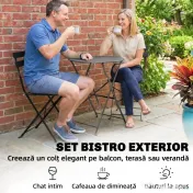 Outsunny Set Bistro Exterior, Mobilier Pliabil cu Masă și 2 Scaune, Negru | Aosom Romania