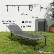 Outsunny Șezlong de Exterior Reglabil 4 Poziții, Scaun Pliabil cu Mâner, Gri. | Aosom Romania