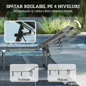Outsunny Șezlong de Exterior Reglabil 4 Poziții, Scaun Pliabil cu Mâner, Gri. | Aosom Romania