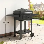 Outsunny Grătar pe Cărbune, Afumător Portabil cu Ventilație, Termometru și Rafturi Laterale, Negru | Aosom Romania 