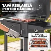 Outsunny Grătar pe Cărbune, Afumător Portabil cu Ventilație, Termometru și Rafturi Laterale, Negru | Aosom Romania 