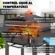 Outsunny Grătar pe Cărbune, Afumător Portabil cu Ventilație, Termometru și Rafturi Laterale, Negru | Aosom Romania 