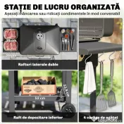 Outsunny Grătar pe Cărbune, Afumător Portabil cu Ventilație, Termometru și Rafturi Laterale, Negru | Aosom Romania 