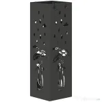 HOMCOM Suport de Umbrele Pătrat din Metal pentru Intrare, Suport Autoportant cu Tavă Detașabilă și 4 Cârlige, pentru Interior și Exterior, 15.5x15.5x49 cm, Negru