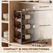 HOMCOM Suport Vin, Rafturi Ondulate, Picioare Reglabile, Maro Rustic, Negru | Aosom Romania 