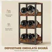HOMCOM Suport Vin, Rafturi Ondulate, Picioare Reglabile, Maro Rustic, Negru | Aosom Romania 