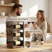 HOMCOM Suport Vin, Rafturi Ondulate, Picioare Reglabile, Maro Rustic, Negru | Aosom Romania 