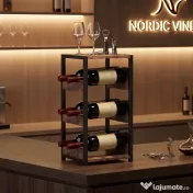 HOMCOM Suport Vin, Rafturi Ondulate, Picioare Reglabile, Maro Rustic, Negru | Aosom Romania 