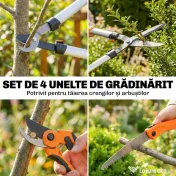 Outsunny Set de Grădinărit 4 Piese cu Foarfecă, Foarfece de Tăiat Crengi, Foarfece de Tuns și Fierăstrău Pliabil | Aosom Romania 