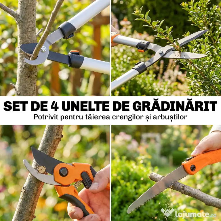 Outsunny Set Grădinărit 4 Piese cu Foarfecă, Clește pentru Crengi, Foarfecă de Tăiere și Fierăstrău Pliabil