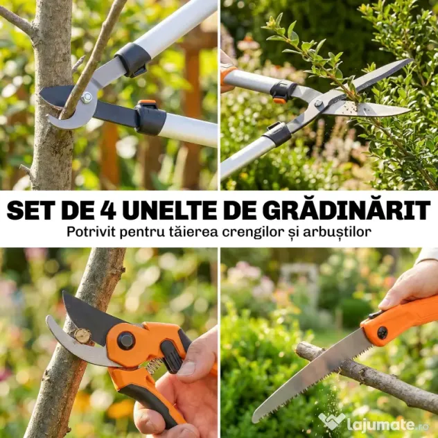 Outsunny Set Grădinărit 4 Piese cu Foarfecă, Clește pentru Crengi, Foarfecă de Tăiere și Fierăstrău Pliabil