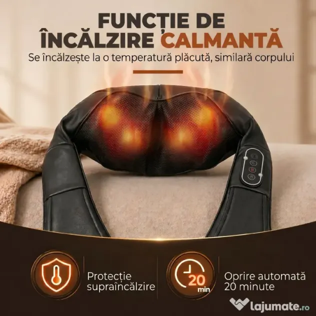 HOMCOM Masajer Cervical cu Încălzire pentru Spate, Gât și Umeri, Schimbare Automată a Direcției, Negru | Aosom Romania