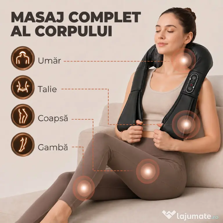 HOMCOM Masajer Cervical cu Încălzire pentru Spate, Gât și Umeri, Schimbare Automată a Direcției, Negru | Aosom Romania