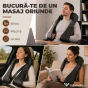 HOMCOM Masajer Cervical cu Încălzire pentru Spate, Gât și Umeri, Schimbare Automată a Direcției, Negru | Aosom Romania 