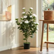 HOMCOM Plantă Artificială Camelie, Flori Realiste, 176 Frunze PEVA, Ghiveci PP, Alb | Aosom Romania 