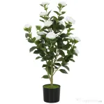 HOMCOM Plantă Artificială Camelie, Flori Realiste, 176 Frunze PEVA, Ghiveci PP, Alb