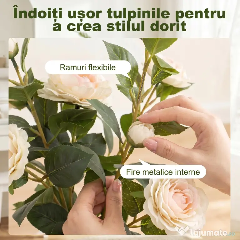 HOMCOM Plantă Artificială Camelie, Flori Realiste, 176 Frunze PEVA, Ghiveci PP, Alb