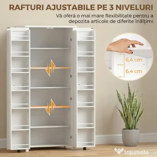 HOMCOM Dulap Modern de Bucătărie: Roți, 2 Uși, 14 Suporturi, Alb. | Aosom Romania
