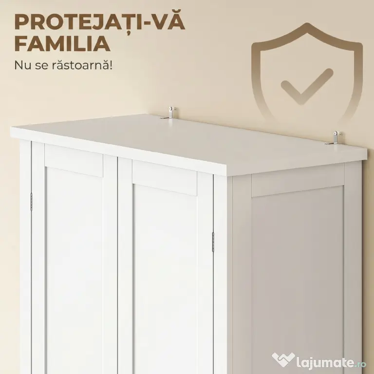 HOMCOM Dulap Modern de Bucătărie: Roți, 2 Uși, 14 Suporturi, Alb. | Aosom Romania