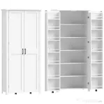 HOMCOM Dulap Modern de Bucătărie: Roți, 2 Uși, 14 Suporturi, Alb.