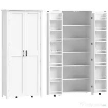 HOMCOM Dulap Modern de Bucătărie: Roți, 2 Uși, 14 Suporturi, Alb.