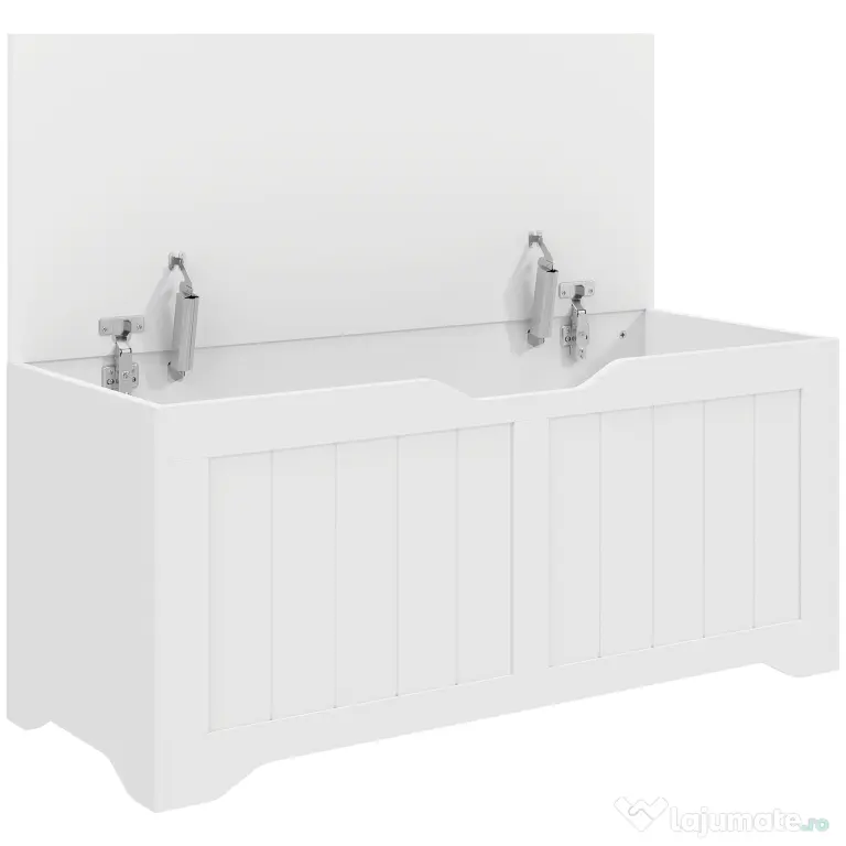 HOMCOM Bancă de Depozitare cu cu 2 Balamale de Siguranță 100 cm, PAL, Alb | Aosom Romania