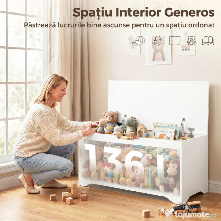 HOMCOM Bancă de Depozitare cu cu 2 Balamale de Siguranță 100 cm, PAL, Alb | Aosom Romania