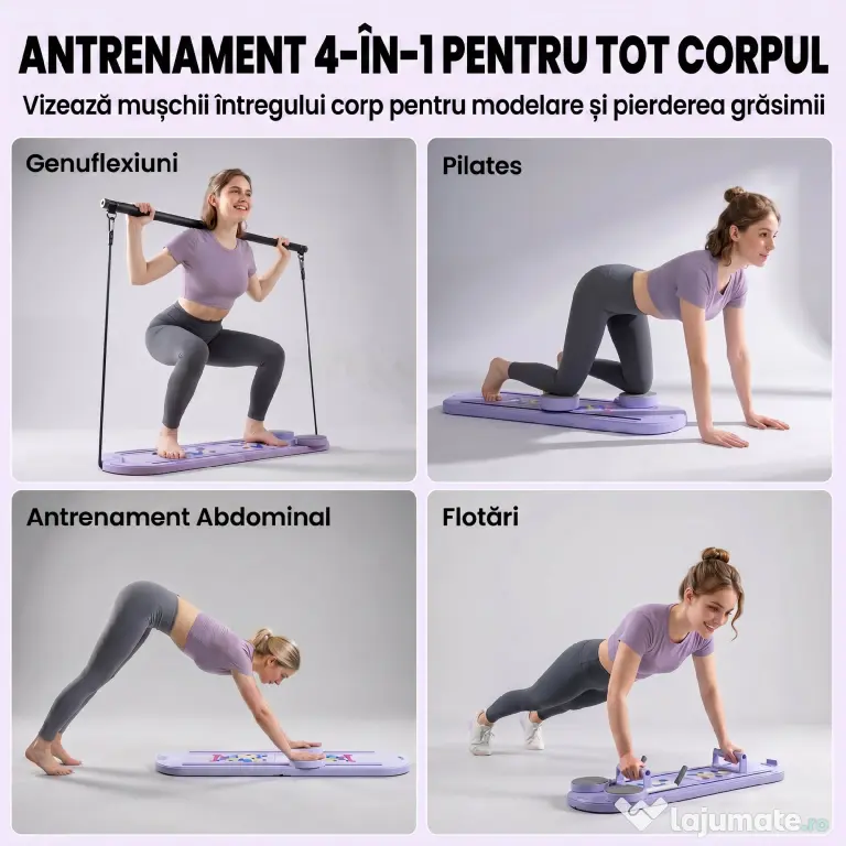 SPORTNOW Platformă Pilates 5 în 1 Pliabilă, Set Reformer pentru Antrenament Acasă, PP, Albastru Deschis | Aosom Romania