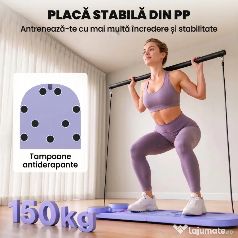 SPORTNOW Platformă Pilates 5 în 1 Pliabilă, Set Reformer pentru Antrenament Acasă, PP, Albastru Deschis | Aosom Romania