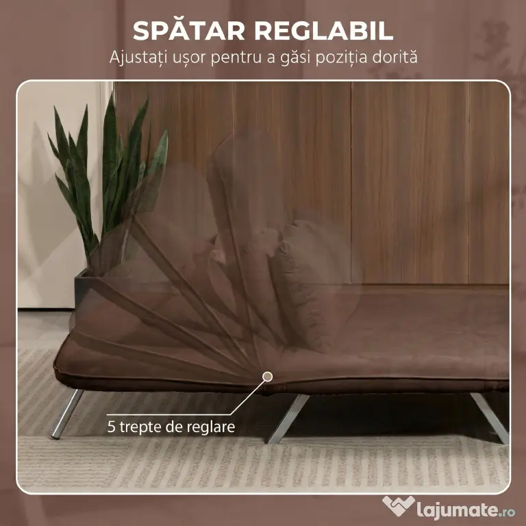 HOMCOM Canapea Extensibilă 2 Locuri din Piele Întoarsă Sintetică cu Spătar Reglabil și 2 Perne, Maro Închis | Aosom Romania
