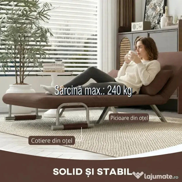 HOMCOM Canapea Extensibilă 2 Locuri din Piele Întoarsă Sintetică cu Spătar Reglabil și 2 Perne, Maro Închis | Aosom Romania