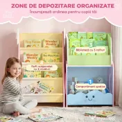 AIYAPLAY Bibliotecă Copii 3-în-1, 4 Compartimente, 3 Rafturi, Noptieră pentru Cameră, Roz. | Aosom Romania