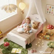 AIYAPLAY Pat Montessori pentru Copii 3-6 Ani din Lemn cu Laterale Ridicate și Imprimeuri Drăguțe pentru Cameră, MDF, Roz | Aosom Romania
