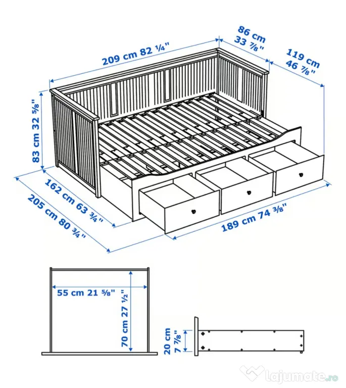 Vand pat divan Ikea Hemnes alb