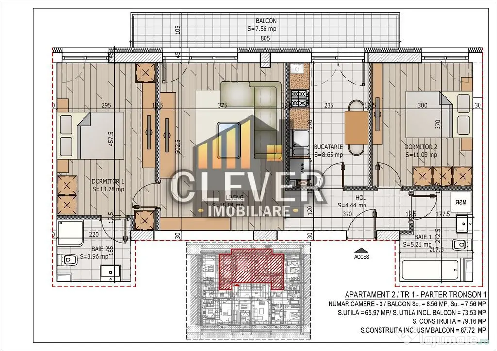Apartament 3 Camere | 73,5 mp | 2 Bai | Pallady | Comisio...