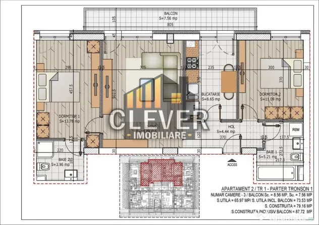 Apartament 3 Camere | 73,5 mp | 2 Bai | Pallady | Comisio...
