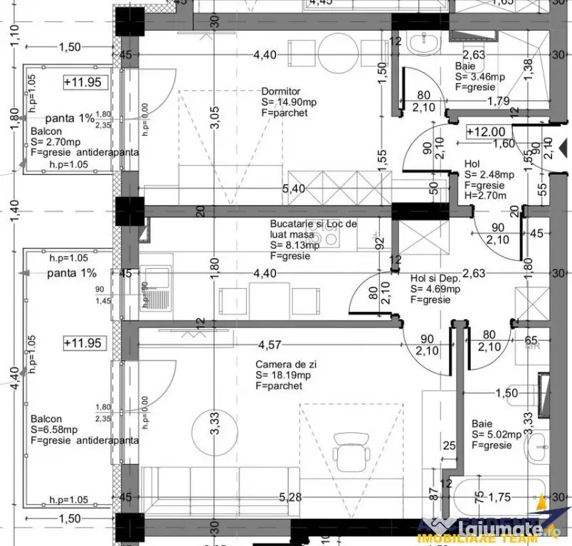 Dublu confort: 2 camere decomandate, 2 bai, 2 balcoane, clas